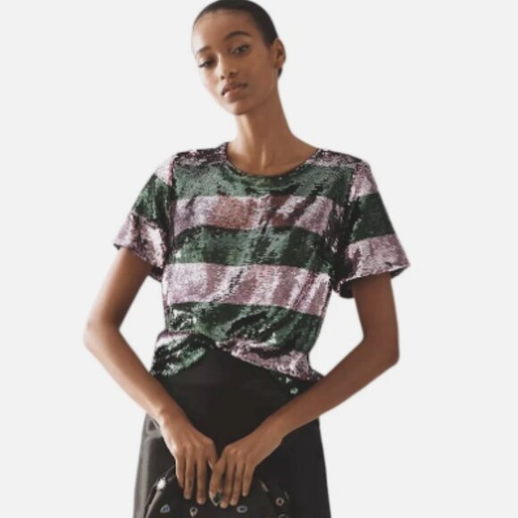 Brand New Maeve Short-Sleeve Sequin Striped Top - Picture 4 of 7